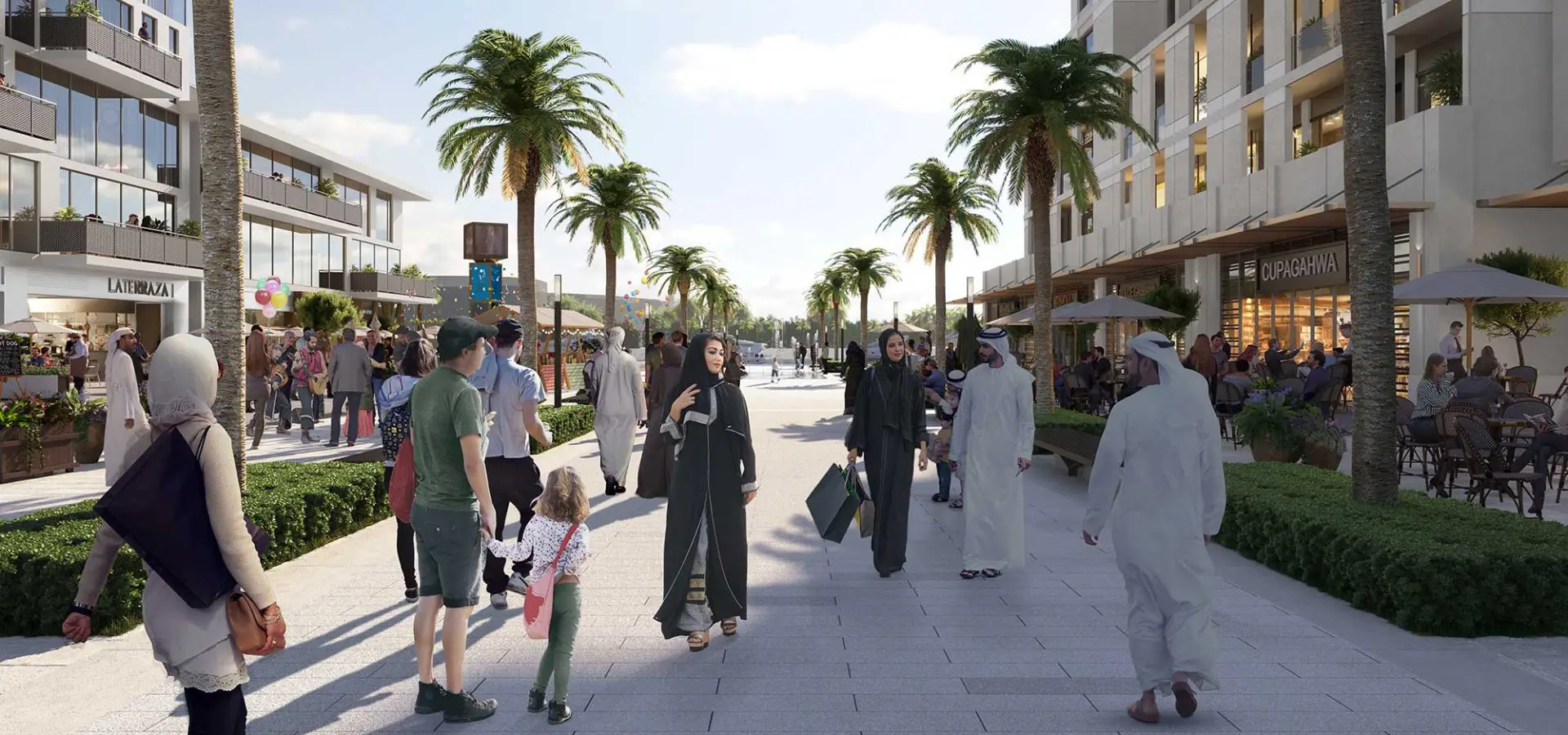 The neighbourhood promenade at the Seefa waterfront community