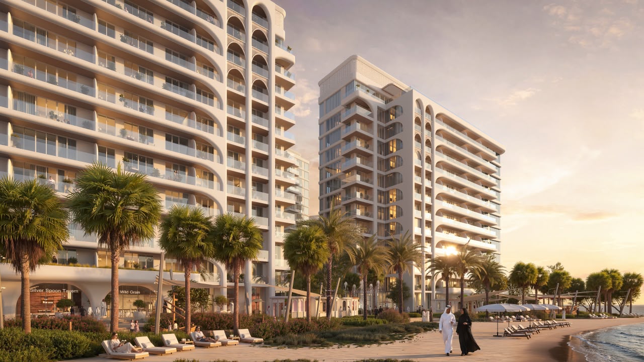 Seefa waterfront residences overlooking Al Khan Beach at sunset